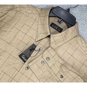 New Gillio Ludo Shirt Plaid Long Sleeve Button Up‎ Mens Large Brown